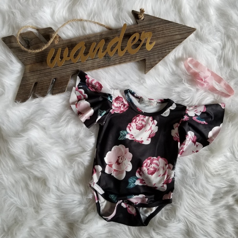 The Brooklyn - Floral ruffle sleeve onesie